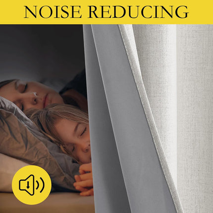 Snowbound Vintage Linen 100% Blackout Curtains for Living Room,Thermal Insulated Curtains 63" Long,Noise Reducing Window Treatment Drapes for Hall Room,52" Wide Per Panel,Set of 2.
