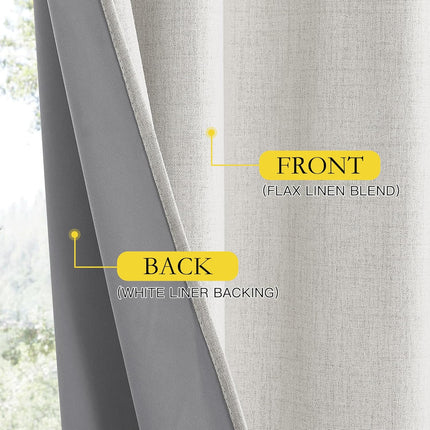 Snowbound Vintage Linen 100% Blackout Curtains for Living Room,Thermal Insulated Curtains 63" Long,Noise Reducing Window Treatment Drapes for Hall Room,52" Wide Per Panel,Set of 2.