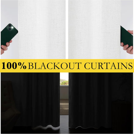 100% Absolutely Blackout Linen Curtains with Thermal Insulated White Liner,Greyish White,52" Wide,84" Length Energy Saving Curtains for Living Room 2 Panels Set,Vertical Blinds.