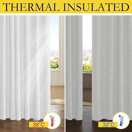 100% Absolutely Blackout Linen Curtains with Thermal Insulated White Liner,Greyish White,52" Wide,84" Length Energy Saving Curtains for Living Room 2 Panels Set,Vertical Blinds.