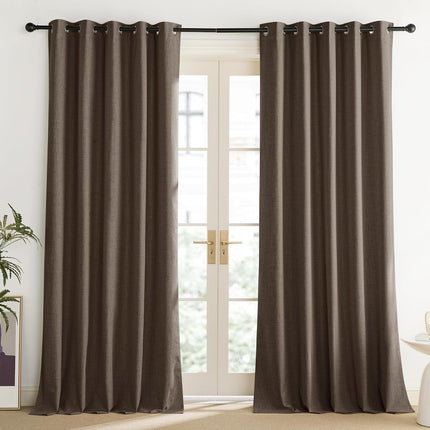 Coffee Vintage Linen 100% Blackout Curtains for Living Room, Thermal Insulated Curtains 95“ Long, Noise Reducing Window Treatment Drapes for Home Office, 62" Wide Per Panel, Set of 2.