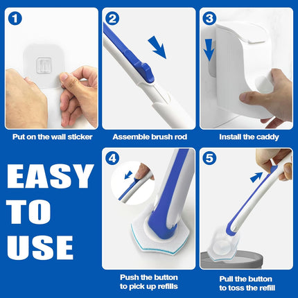 Disposable Toilet Brush with 48PCS Wand Cleaner Refills, Wall Mounted Toilet Bowl Brush Holder Set, Bathroom Cleaning System for Sink Bathtub Wash Basin (Blue).