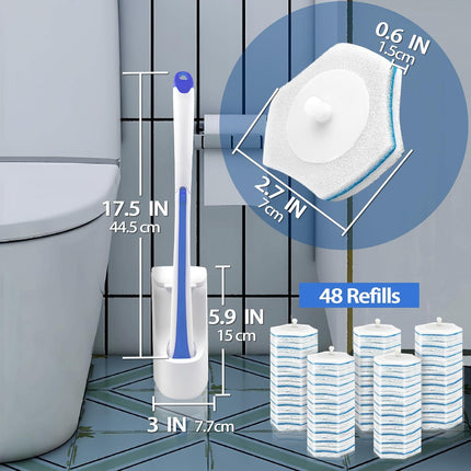 Disposable Toilet Brush with 48PCS Wand Cleaner Refills, Wall Mounted Toilet Bowl Brush Holder Set, Bathroom Cleaning System for Sink Bathtub Wash Basin (Blue).