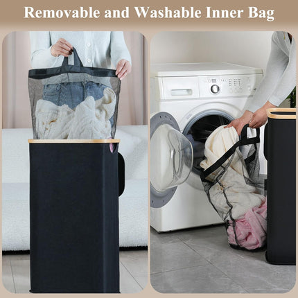 Laundry Hamper with Lid - Waterproof Freestanding Laundry Basket with Removable Liner Bag, Collapsible 110L Large Clothes Storage Laundry Bin with Easy Carry Bamboo Handle for Clothes Toys Organizer.