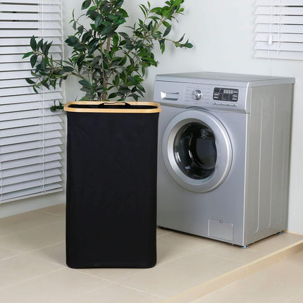 Laundry Hamper with Lid - Waterproof Freestanding Laundry Basket with Removable Liner Bag, Collapsible 110L Large Clothes Storage Laundry Bin with Easy Carry Bamboo Handle for Clothes Toys Organizer.