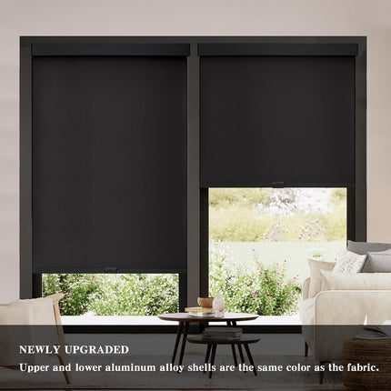 Blackout Roller Shades Cordless Blinds for Windows, Free-Stop Shades with Valance, Thermal Insulated Fabric, UV Protection, Blinds for Home and Office 20" W x 72" H (51W x 183H cm) Black.