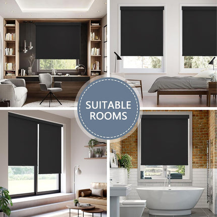 Blackout Roller Shades Cordless Blinds for Windows, Free-Stop Shades with Valance, Thermal Insulated Fabric, UV Protection, Blinds for Home and Office 20" W x 72" H (51W x 183H cm) Black.