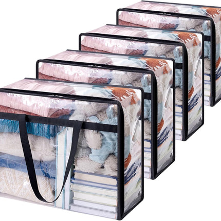 4 Pack Clear Clothes Storage Bags, 40L Plastic Blanket Storage Bags, Vinyl Foldable Moving Bags with Zipper, Closet Organizers and Storage Containers for Bedding, Duvet, Comforter.