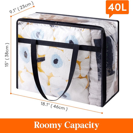 4 Pack Clear Clothes Storage Bags, 40L Plastic Blanket Storage Bags, Vinyl Foldable Moving Bags with Zipper, Closet Organizers and Storage Containers for Bedding, Duvet, Comforter.