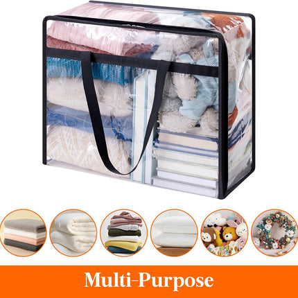 4 Pack Clear Clothes Storage Bags, 40L Plastic Blanket Storage Bags, Vinyl Foldable Moving Bags with Zipper, Closet Organizers and Storage Containers for Bedding, Duvet, Comforter.