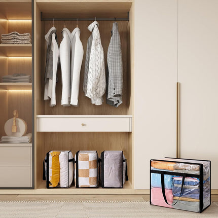 4 Pack Clear Clothes Storage Bags, 40L Plastic Blanket Storage Bags, Vinyl Foldable Moving Bags with Zipper, Closet Organizers and Storage Containers for Bedding, Duvet, Comforter.