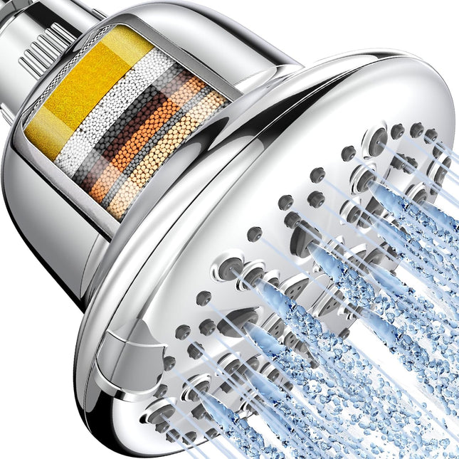 Filtered Shower Head, High Pressure 7 Spray Modes Shower Head with Filters, 16 Stage Shower Head Filter for Hard Water for Remove Chlorine and Harmful Substances (5 Inch Chrome).