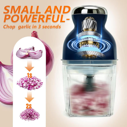 Electric Garlic Press,Food Chopper with 17oz Glass Bowl, For Chopping,Grinding,Mincing,Whisking,Meal Prep,250W,Blue.