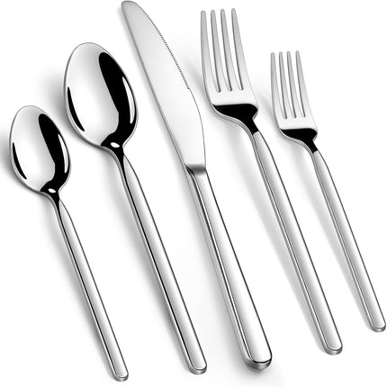 Premium 40-Piece Silverware Set for 8, 18/10 Stainless Steel Flatware Cutlery Set with Forks, Knives, Spoons, Durable and Elegant Design Utensils Tableware - Heavy Duty, Dishwasher Safe.
