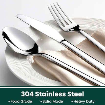Premium 40-Piece Silverware Set for 8, 18/10 Stainless Steel Flatware Cutlery Set with Forks, Knives, Spoons, Durable and Elegant Design Utensils Tableware - Heavy Duty, Dishwasher Safe.