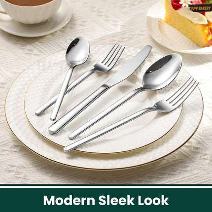 Premium 40-Piece Silverware Set for 8, 18/10 Stainless Steel Flatware Cutlery Set with Forks, Knives, Spoons, Durable and Elegant Design Utensils Tableware - Heavy Duty, Dishwasher Safe.