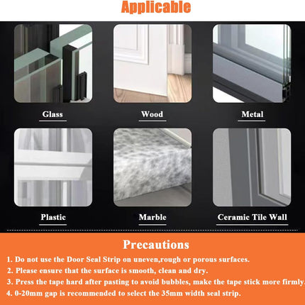 32.8FT Silicone Weather Stripping Door Seal Strip, No Residue Glass Shower Door Seal Strip Under Door Draft Stopper Silicone Sealing Tape for Doors Windows Shower Glass Gap,Transparent,35MM.
