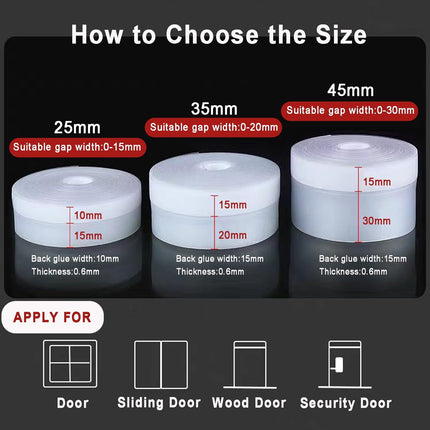 32.8FT Silicone Weather Stripping Door Seal Strip, No Residue Glass Shower Door Seal Strip Under Door Draft Stopper Silicone Sealing Tape for Doors Windows Shower Glass Gap,Transparent,35MM.
