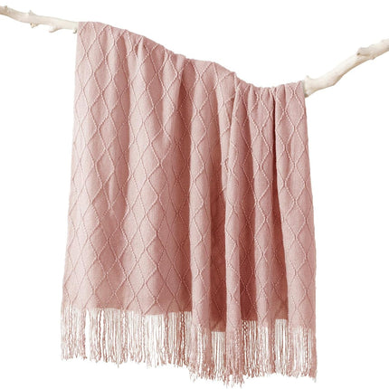 Pink Throw Blanket Diamond Pattern Indoor Outdoor Knitted Throws for Couch Sofa Chair Bed Home Decor 50"x60".