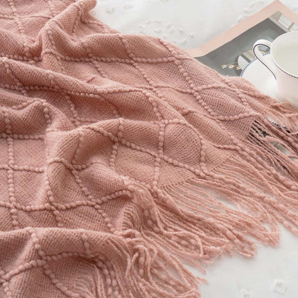 Pink Throw Blanket Diamond Pattern Indoor Outdoor Knitted Throws for Couch Sofa Chair Bed Home Decor 50"x60".