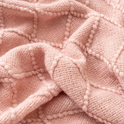 Pink Throw Blanket Diamond Pattern Indoor Outdoor Knitted Throws for Couch Sofa Chair Bed Home Decor 50"x60".