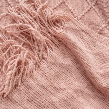 Pink Throw Blanket Diamond Pattern Indoor Outdoor Knitted Throws for Couch Sofa Chair Bed Home Decor 50"x60".