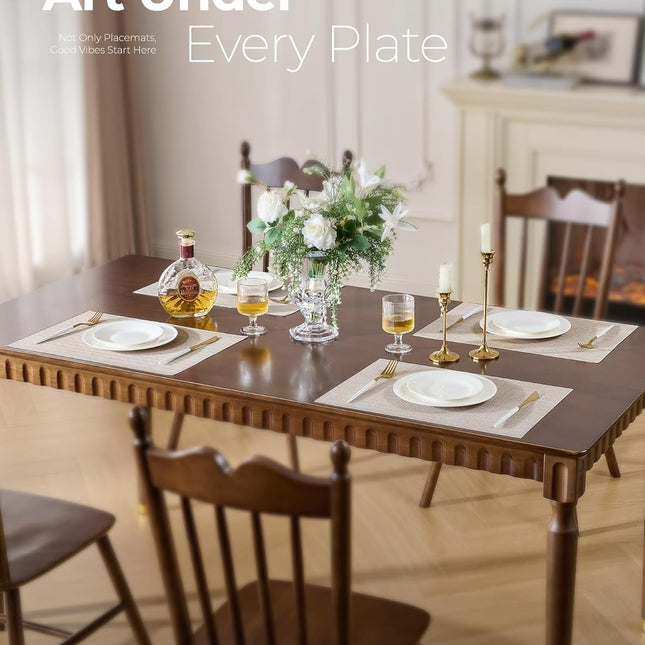 Beige Placemats Set of 6 - Heat Resistant Non-Slip Place mats for Dining Table, Washable Durable PVC Vinyl Woven Table Mats(Beige, 6).