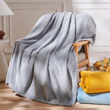 Super Soft Throw Size Blanket Grey Premium Silky Flannel Fleece Leaves Pattern Lightweight Bed Blanket All Season Use (Grey, Throw(50"x60")).