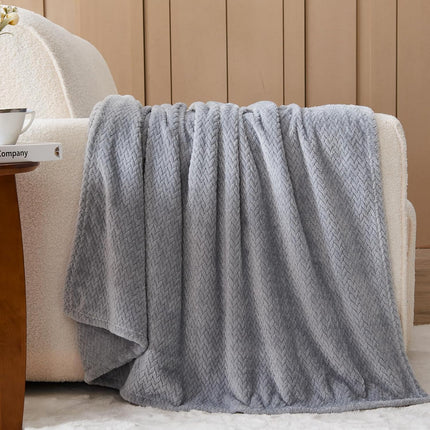 Super Soft Throw Size Blanket Grey Premium Silky Flannel Fleece Leaves Pattern Lightweight Bed Blanket All Season Use (Grey, Throw(50"x60")).