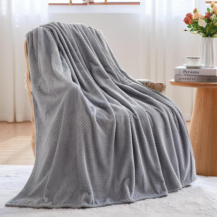Super Soft Throw Size Blanket Grey Premium Silky Flannel Fleece Leaves Pattern Lightweight Bed Blanket All Season Use (Grey, Throw(50"x60")).