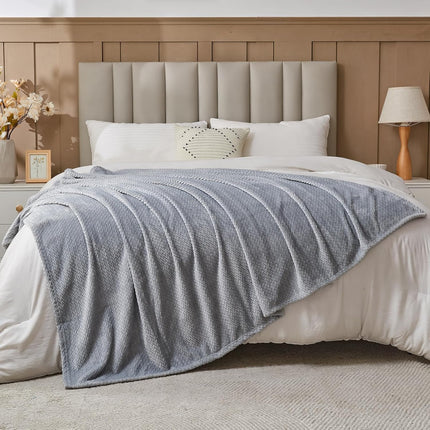 Super Soft Throw Size Blanket Grey Premium Silky Flannel Fleece Leaves Pattern Lightweight Bed Blanket All Season Use (Grey, Throw(50"x60")).