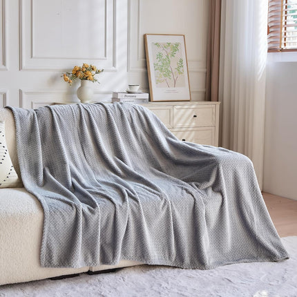 Super Soft Throw Size Blanket Grey Premium Silky Flannel Fleece Leaves Pattern Lightweight Bed Blanket All Season Use (Grey, Throw(50"x60")).