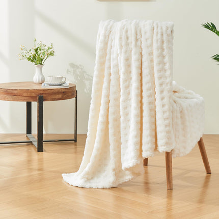 Throw Blankets for Bed Waffle White Blanket for Women Cozy Soft Fluffy Fleece Throw Blanket for Couch Lightweight Breathable Bed for All Season Cream 50x70.