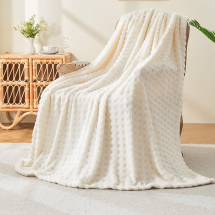 Throw Blankets for Bed Waffle White Blanket for Women Cozy Soft Fluffy Fleece Throw Blanket for Couch Lightweight Breathable Bed for All Season Cream 50x70.
