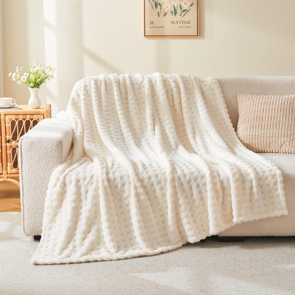 Throw Blankets for Bed Waffle White Blanket for Women Cozy Soft Fluffy Fleece Throw Blanket for Couch Lightweight Breathable Bed for All Season Cream 50x70.