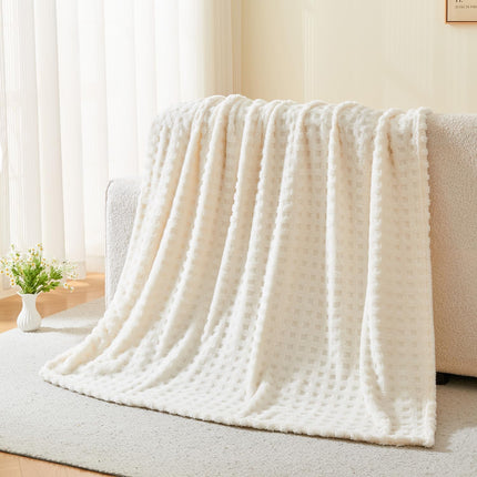Throw Blankets for Bed Waffle White Blanket for Women Cozy Soft Fluffy Fleece Throw Blanket for Couch Lightweight Breathable Bed for All Season Cream 50x70.
