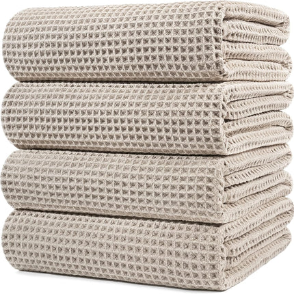 430 GSM Microfiber Oversize Quick Dry Lint Free Bath Towel, 60 x 30 in, 4 Pack (Waffle Weave).