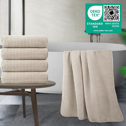 430 GSM Microfiber Oversize Quick Dry Lint Free Bath Towel, 60 x 30 in, 4 Pack (Waffle Weave).