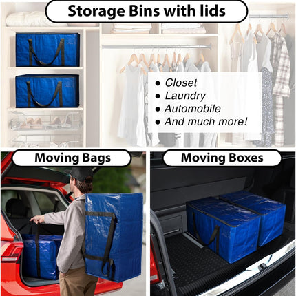 Heavy Duty Moving Bags or Storage Bag, 6 Pack – Large Moving Boxes with Backpack Straps, Zippers & Handles – Perfect for College Dorm, Traveling, Camping, Christmas Decorations.