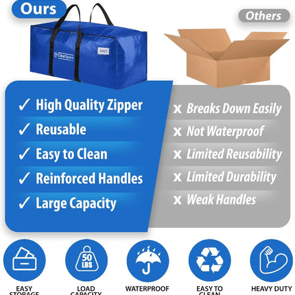 Heavy Duty Moving Bags or Storage Bag, 6 Pack – Large Moving Boxes with Backpack Straps, Zippers & Handles – Perfect for College Dorm, Traveling, Camping, Christmas Decorations.