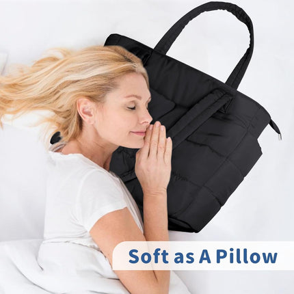 Puffer Tote Bag for Women, Lightweight Puffy Handbag with Compartments, Quilted Shoulder Bag for Work, Travel, Gym.