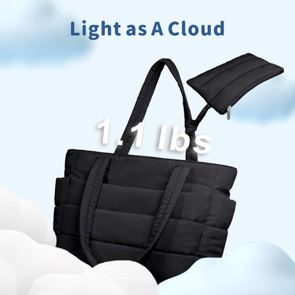 Puffer Tote Bag for Women, Lightweight Puffy Handbag with Compartments, Quilted Shoulder Bag for Work, Travel, Gym.
