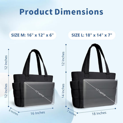 Puffer Tote Bag for Women, Lightweight Puffy Handbag with Compartments, Quilted Shoulder Bag for Work, Travel, Gym.