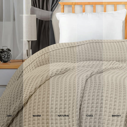 100% Cotton Khaki Waffle Blanket (Big Size - 120x120 Inch) Soft Lightweight Cozy Breathable Bed Blanket for All Seasons.