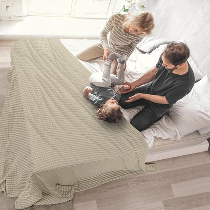 100% Cotton Khaki Waffle Blanket (Big Size - 120x120 Inch) Soft Lightweight Cozy Breathable Bed Blanket for All Seasons.