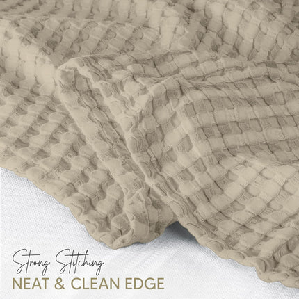 100% Cotton Khaki Waffle Blanket (Big Size - 120x120 Inch) Soft Lightweight Cozy Breathable Bed Blanket for All Seasons.