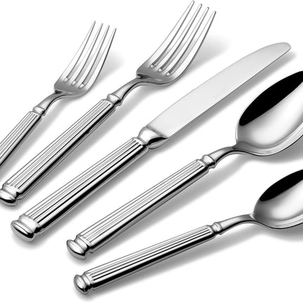 20 Pieces Silverware Set, Premium 18/10 Stainless Steel Flatware Set, Luxury Cutlery Set for 4, Dishwasher Safe for Home and Kitchen with Relief Patterns Handle, Party, Wedding, Silver.