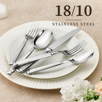 20 Pieces Silverware Set, Premium 18/10 Stainless Steel Flatware Set, Luxury Cutlery Set for 4, Dishwasher Safe for Home and Kitchen with Relief Patterns Handle, Party, Wedding, Silver.