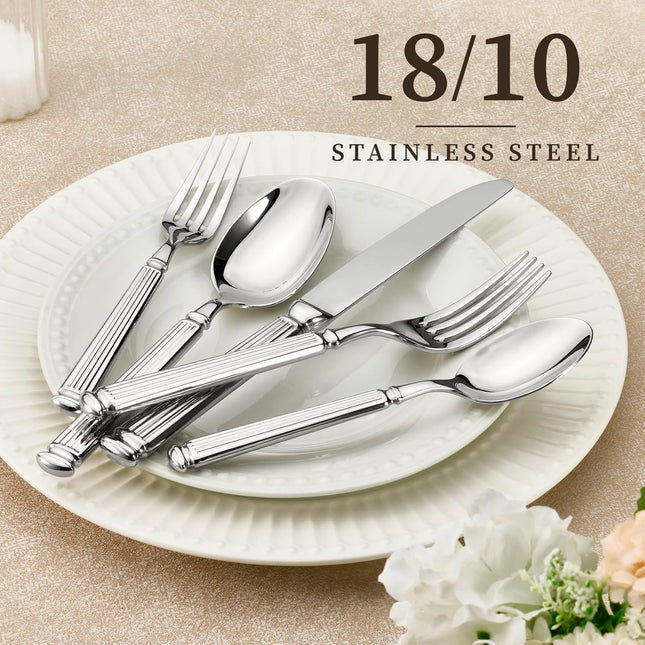 20 Pieces Silverware Set, Premium 18/10 Stainless Steel Flatware Set, Luxury Cutlery Set for 4, Dishwasher Safe for Home and Kitchen with Relief Patterns Handle, Party, Wedding, Silver.