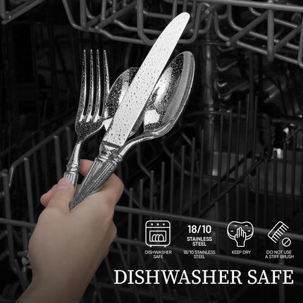20 Pieces Silverware Set, Premium 18/10 Stainless Steel Flatware Set, Luxury Cutlery Set for 4, Dishwasher Safe for Home and Kitchen with Relief Patterns Handle, Party, Wedding, Silver.